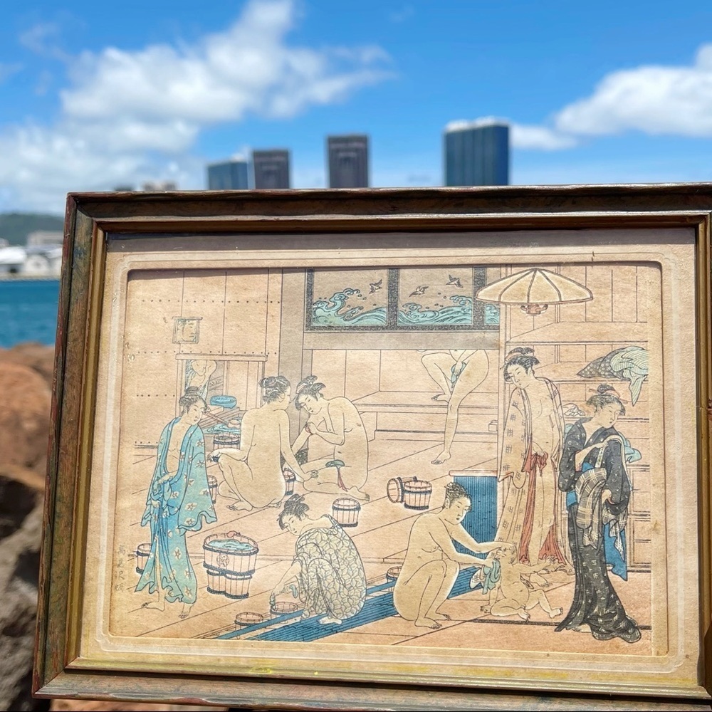 Antique 1920’s Real Ukiyo-e Woodblock Prints Kiyonaga Bathhouse Women Signed
